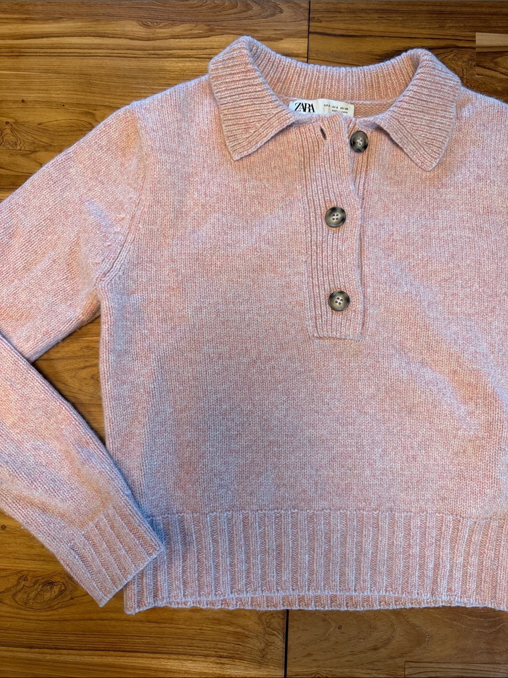Zara Blush Pink Polo-Collar Knit Sweater